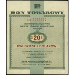 bon towarowy 20 dolarów 1.01.1960; seria Dh, numeracja ...