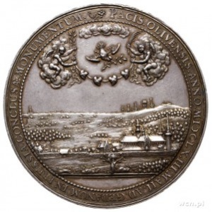 medal autorstwa J. Höhna. na Pokój w Oliwie 1660 r, Aw:...