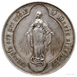 medal bez daty, Aw: Postać Matki Boskiej stojącej na gl...