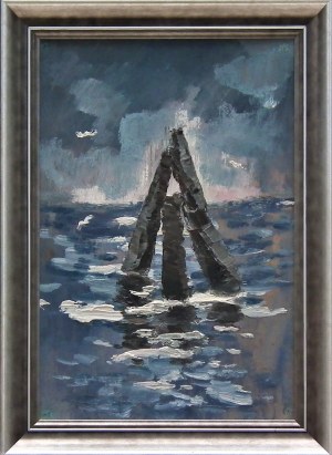 Stanisław Kukla(1919 -1992),Pale drewniane w morzu zimą,ok.1960