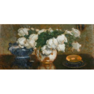 Alfons Karpiński (1875 Rozwadów - 1961 Kraków), Białe róże z filiżanką
