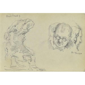 Józef PIENIĄŻEK (1888-1953), Szkic rzeźby lub pomnika i szkice głów męskich