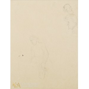 Jacek MALCZEWSKI (1854-1929), Klęczący mężczyzna i szkice twarzy (ok. 1873?)