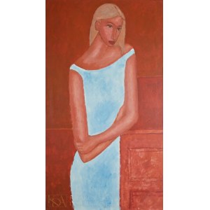 Roman ZAKRZEWSKI (1955-2014), Portret kobiety w niebieskiej sukience (1990)