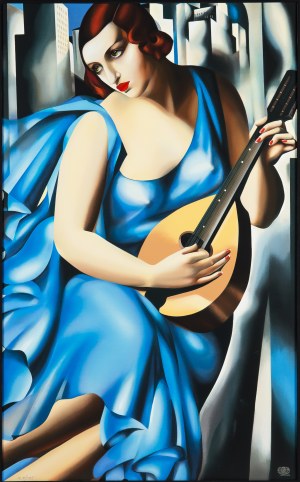 Tamara Łempicka (1898 Warszawa - 1980 Cuernavaca Meksyk), Femme bleue a la Guitare