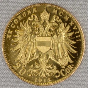 Karel I.  20 koruna 1918 NOVORAŽBA, mincovna Kremnica 2020, číslováno - č. 59, krabička, certifikát (raž. 200 ks...