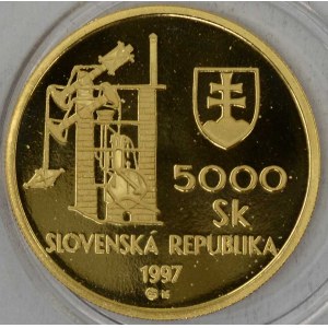 Slovensko.  5000 Sk 1997 Banská Štiavnica, etue (poškozená), certifikát