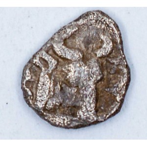 Mysia, Kyzikos  (cca 410-390 př.n.l.).  AR hemiobol. Hlava vlevo / býčí hlava, blíže neurčeno