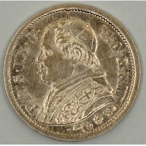 Vatikán, církevní stát.  Pius IX. (1846-78). 10 soldi 1868 R, rok XIII. KM-187a
