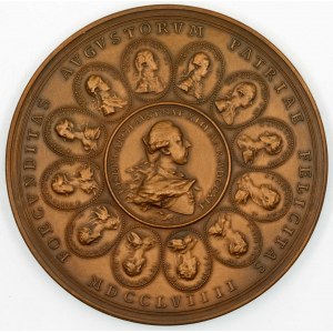 Rodinná medaile Marie Terezie a Františka Lotrinského 1759. Dva portréty proti sobě, opis a nápis ...