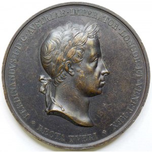 Ferdinand V.  Medaile ke korunovaci na lombardsko-benátského krále 6.9.1838 v Miláně. Portrét, opis / korunovační scéna...