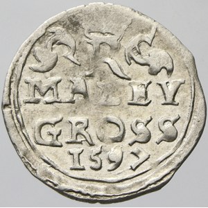 Malý groš 1597 K. Hora - Herold, značka B