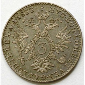 Ag 3 krejcar 1833 C.  patina