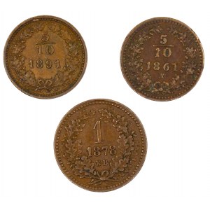 1 krejcar 1878 KB, 5/10 krejcaru 1861 A, 1891