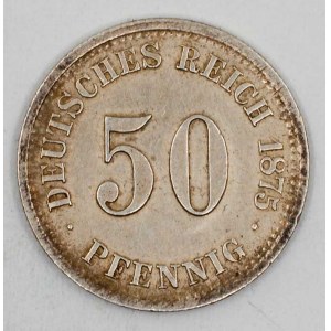 Drobné mince císařství.  50 pf. 1875 D.  n. hr.