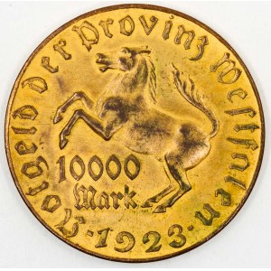 Westfalen.  10.000 M 1923 von Stein. Zlacený bronz ( mírně otřeno ) 44 mm. Menzel-3701.12.  n. hr...