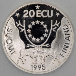 Finsko.  Neoficiální 25 ECU 1995 Runeberg (Ag 0.925). Bruce-X19