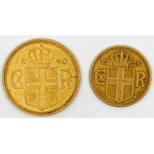 Island.  2 koruna 1940 Londýn, 1 koruna 1925 Kodaň. KM-4.2, 3.1
