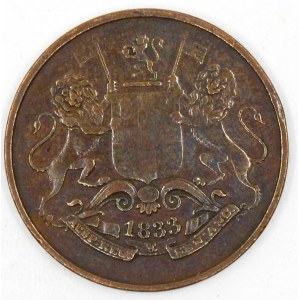 Indie - Britská - Bombay pres . ¼ anna 1833. KM-233.4