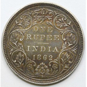 Indie - Britská.  1 rupie 1862. KM-473.1.  krásná patina