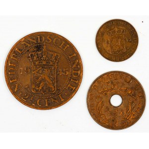 Indonesie - Nizozemská Východní Indie.  2 ½ cent 1945 P, 1 cent 1945 P, ½ cent 1945 P. KM-316, 317, 314...