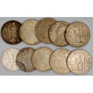 Pamětní mince z let 1947-53: 100 Kčs 6x, 50 Kčs 1x, 3x 10 Kčs 1953