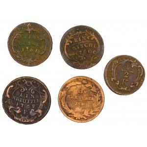 Lot mincí: 1 krejcar a grešle (Marie Terezie), 1/2 krejcar (František Lotrinský)