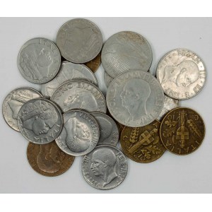 Itálie.  Viktor Emanuel III. Lot mincí z II. sv. války 5 cent. - 1 lira