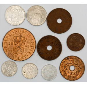 Nizozemská Indie.  Vilemína (1890-1948). Lot mincí od 1/2 do 25 centů 1928-45...
