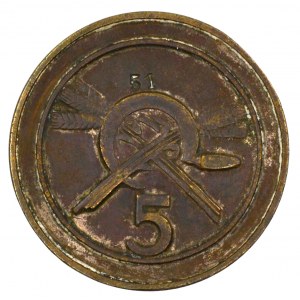 Piešťany . Kasíno - hodnota 5 (korun), číslováno (č. 51). Bronz 35,5 mm