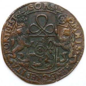 Španělské Nizozemí - Brabant.  Théodore d'Elshout (Van Heusden), pokladník z Bruselu. Žeton 1683. Rodový znak ...