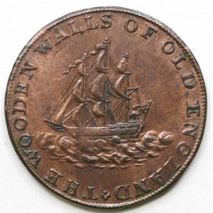 Middlesex . 1/2 penny 1795. Portrét hraběte z Yorku / plachetnice. Bronz 29 mm.  patina