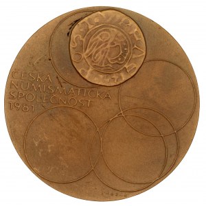 Gustav Skalský 1981. Portrét, nápis / mince, kruhy, nápis. Sign. Kozák. Bronz 60 mm (91,5 g). ČNM-A1...