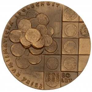 František Cach 1985. Portrét, mince, nápis / mince, nápis a opis. Sign. Kolářský. Bromz 60 mm (163,7 g), etue. ČNM-A1...