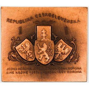 Ministr financí Alois Rašín. Portrét, nápisy / jednokorunová státovka z roku 1919. Sign. Knobloch. Měď 52 x 60 mm. ČNM...