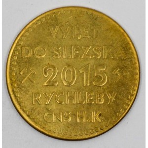 Výlet do Slezska 2015. Nápisy / postava sv. Kryštofa, opis (replika mince Viléma z Rožmberka). Mosaz 29 mm. ČNM-A10...