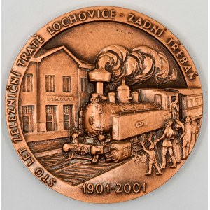 100 let železniční tratě Lochovice - Zadní Třebáň 1901 - 2001. Přijíždějící parní vlak do stanice, data, opis ...