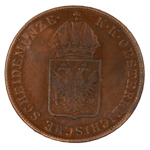 Mince 1 krejcar 1816 A s kontramarkou na 5. tajný výlet 11.5.2016. Měď 26,5 mm. ČNM-B48b