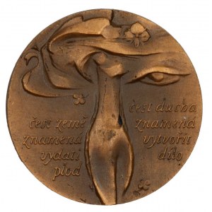 Knobloch.  Vítězslav Nezval b.l. Portrét, opis / alegorie, verše. Bronz 35 mm (21,8 g)