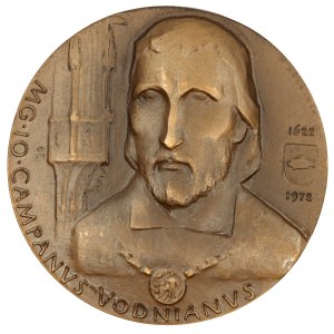 Jan Campanus Vodňanský (1572 - 1622, spisovatel, rektor pražské university). Portrét, znak s letopočty, opis ...