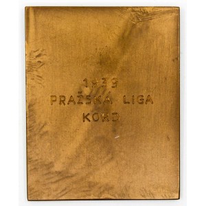 Plaketa - šerm, kord, pražská liga 1939. Bronz 50 x 63 mm