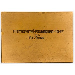Plaketa - mistrovství poděbradska 4 hra 1947. Bronz 63 x 50 mm