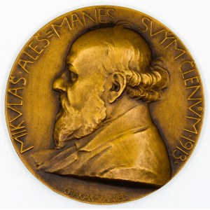 Španiel.  Mikuláš Aleš 1913. Portrét, opis. Jednostr. bronz 52 mm