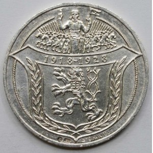 10. výročí republiky 1928 (sv. Prokop) - Jsem ražen z českého kovu. Ag 34 mm (20 g). Aurea-M1c