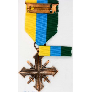 Kříž Asociace válečných veteránů AČR, bronzový stupeň. Bronz, stuha, stužka