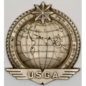 Skládaný odznak - ocenění USGA (Americká asociace golfistů?) s obrazem zeměkoule, vyrytý nápis Ivan Petrof...
