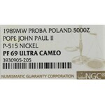 PRL, 5000 złotych 1989 Jan Paweł II, Próba Nikiel - NGC PF69