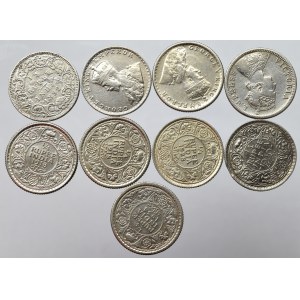 Indie Brytyjskie, Zestaw 1/4 rupii 1882-1940 (9 egz)
