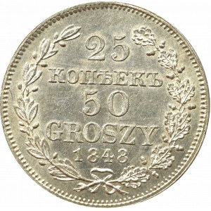 Zabór rosyjski, Mikołaj I, 25 kopiejek=50 groszy 1848 MW, Warszawa