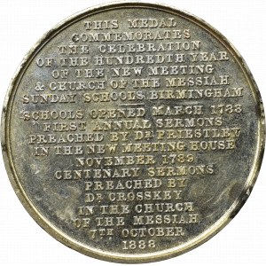 England, Medal 100 years of the Messaiah Church, Birmingham 1888